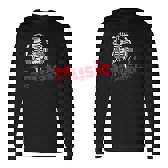 音楽 マイク ヘッドホン 日常 テキスト シンプル レトロ 長袖Tシャツ - Kawaiitshirt