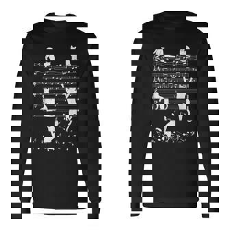 音楽好きな人 ピアノ猫 音符で演奏 ミュージシャン 長袖Tシャツ - Kawaiitshirt