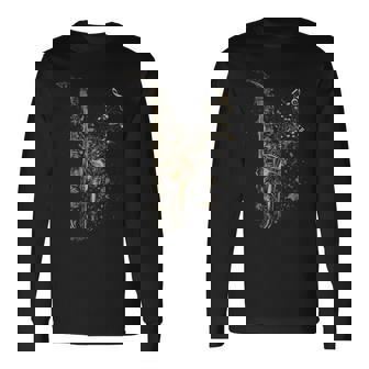 音符サックスプレーヤーとサックスヴィンテージスタイル 長袖Tシャツ - Kawaiitshirt