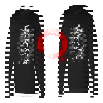 風林火山 武田信玄 武士漢字 赤円相 書道スタイル 長袖Tシャツ - Kawaiitshirt