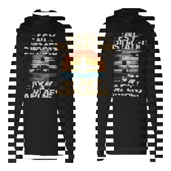 飛行機 簡単 気を取られる 747 飛行機 面白い パイロット 長袖Tシャツ - Kawaiitshirt