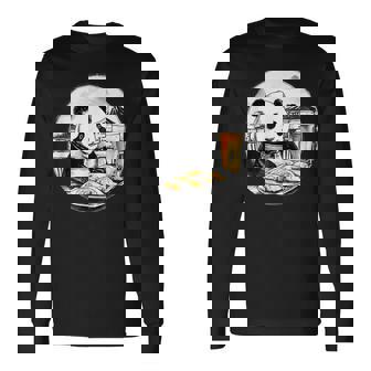 餃子 パンダ おもしろ 面白い ギョーザ ビール 和風 長袖Tシャツ - Kawaiitshirt