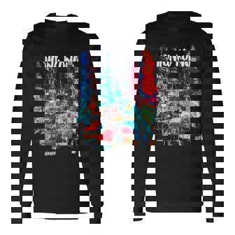 香港のお土産-夜の香港 長袖Tシャツ - Kawaiitshirt