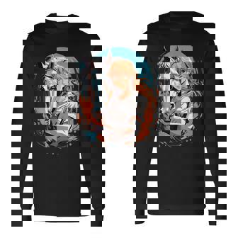 馬のファンのためのアニメガールの象徴的な乗馬デザイン。 長袖Tシャツ - Kawaiitshirt