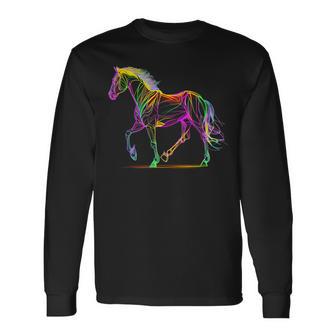 馬術 カラフル 馬好き 西洋 ロデオ 長袖Tシャツ - Kawaiitshirt