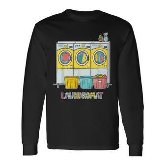 鮮やかでカラフルなコインランドリーテーマ カジュアル 長袖Tシャツ - Kawaiitshirt