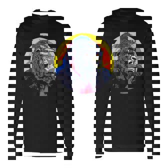 鮮やかなゴリラのイラスト、大胆な色。 長袖Tシャツ - Kawaiitshirt