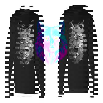 鮮やかなマルチカラーオオカミ 長袖Tシャツ - Kawaiitshirt