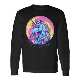鮮やかなユニコーン マジック ファンタジー ムーンライト 長袖Tシャツ - Kawaiitshirt