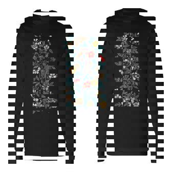 鳥 文鳥と花の模様 長袖Tシャツ - Kawaiitshirt