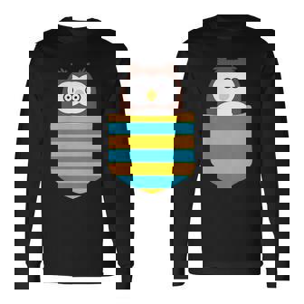 鳥好きのギフト フクロウのフクロウ 胸ポケット付き 長袖Tシャツ - Kawaiitshirt