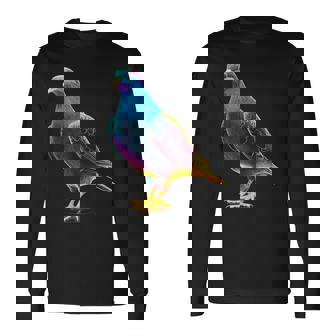 鳩 カラフル 動物 動物園 アートワーク 鳩 長袖Tシャツ - Kawaiitshirt