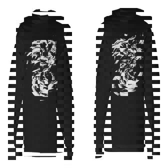 鳳凰 面白いtシャツ イラスト 絵 タトゥー 刺青 風 メンズ おもしろ 面白い 服 オリジナル ドラゴン ネタ 浮世絵 長袖Tシャツ - Kawaiitshirt