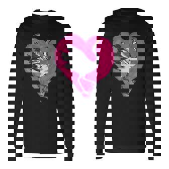 鶴 ハートデザインラブ 鶴 恋人 鶴 長袖Tシャツ - Kawaiitshirt