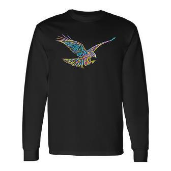 鷹モチーフ 鳥 獲物 くちばし 爪 カラフル 鳥 ハヤブサ 長袖Tシャツ - Kawaiitshirt