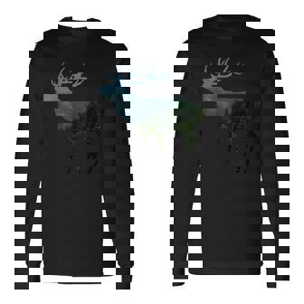 鹿と木 赤い鹿 ダム 鹿 森 木 雄鹿 長袖Tシャツ - Kawaiitshirt