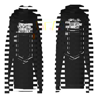 麻雀 牌 ワンポイント ポケット 柄ポケット デザイン かわいい おもしろ 可愛い 麻雀好プレゼント 長袖Tシャツ - Kawaiitshirt