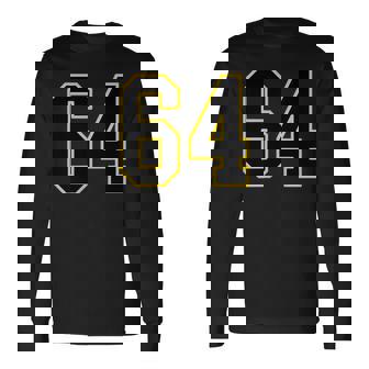 黒と黄色のカレッジスポーツスタイルの64番。 長袖Tシャツ - Kawaiitshirt