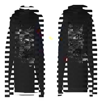 黒猫 黄色い目 猫の顔 子猫愛好家 長袖Tシャツ - Kawaiitshirt