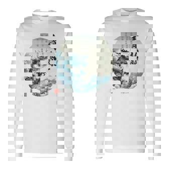 4神 青龍 漢詩 龍 雲 空 舞う バックプリント 長袖Tシャツ - Kawaiitshirt