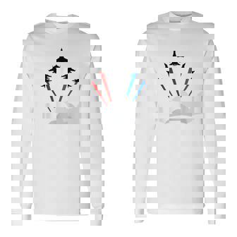 7月4日アメリカ独立記念日戦闘機ジェットクールグラフィック 長袖Tシャツ - Kawaiitshirt