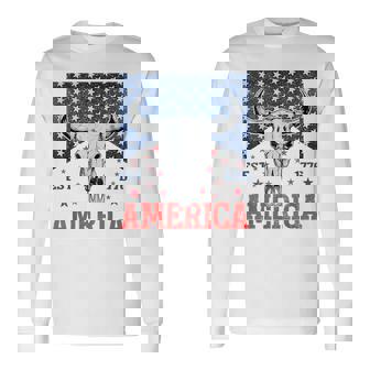 America Est 1776 Western Cow Skull Retro 4Th Of July Long Sleeve T-Shirt | Mazezy