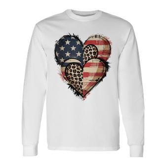 American Flag Heart Leopard Usa Patriotic 4Th Of July Long Sleeve T-Shirt - Thegiftio UK