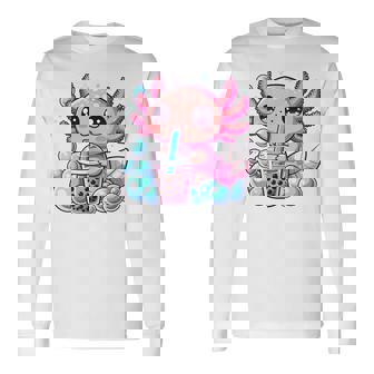 Axolotl Bubble Tea Boba Anime Kawaii Axolotl Long Sleeve T-Shirt - Thegiftio