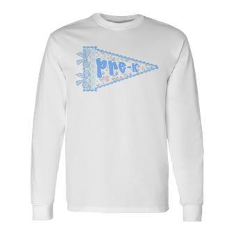 Back To School Preppy Pennant Flag Pre-K Coquette Bow Long Sleeve T-Shirt - Thegiftio UK
