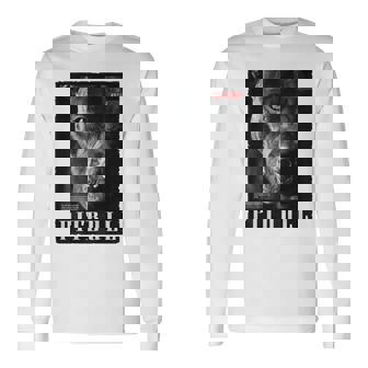 Backprint 野生の犬ピットブルテリアのポートレートブルドッグのバックプリントピットブル 長袖Tシャツ - Kawaiitshirt