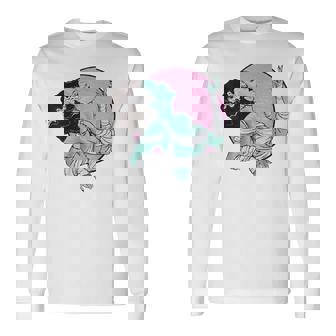 Bride Of Frankenstein Halloween Retro Pink Graphic Long Sleeve T-Shirt | Mazezy