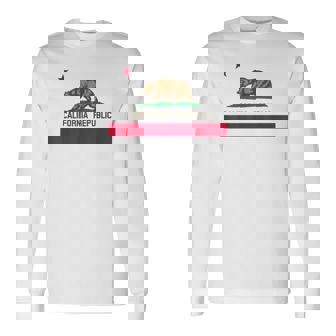 California Republic ノベルティ カリフォルニアベア カリフォルニアフラッグ 長袖Tシャツ - Kawaiitshirt