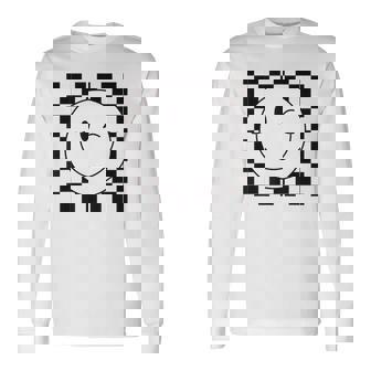 Camisa De Caraonriente A Cuadros Con Ojos Guiños Cara Feliz De Los Años 90 Camiseta de manga larga - Regaloses