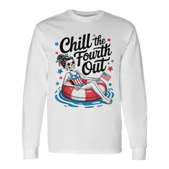 Chill The Fourth Out Patriotic Skeleton Usa Long Sleeve T-Shirt - Thegiftio UK