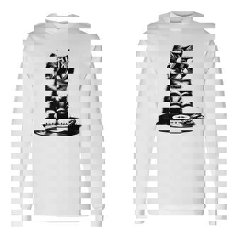 Cool Dj Cat ビニールレコード愛好家 長袖Tシャツ - Kawaiitshirt