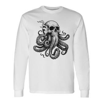 Cthulhu Kraken Skull Octopus Graphic Nautical Sea Monster Long Sleeve T-Shirt - Thegiftio UK