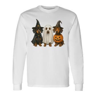 Dachshund Halloween Wiener Dog Pumpkin Weenie Witch Long Sleeve T-Shirt - Thegiftio UK