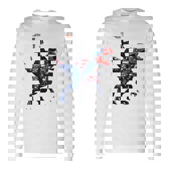 Dino Abraham Lincoln 4Th Of July Boys American Flag 長袖Tシャツ - Kawaiitshirt