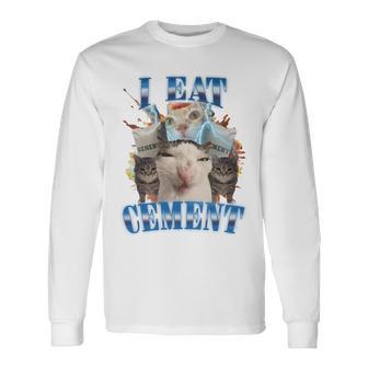 I Eat セメント 呪われた猫 面白い 奇妙な特定 ダンク ミーム 長袖tシャツ 長袖Tシャツ - Kawaiitshirt