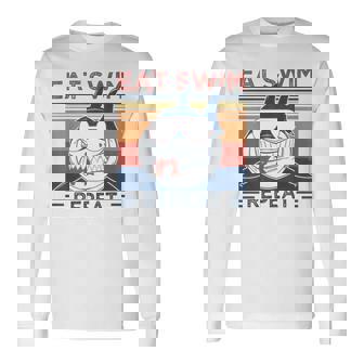 Eatwim Repeat Amantes Del Tiburón Retrointage Para Laemana Camiseta de manga larga - Regaloses