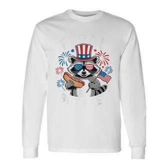 Feral But Free Patriotic Raccoon 4Th Of July Raccoon Hotdog Long Sleeve T-Shirt - Thegiftio UK