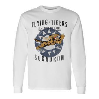 Flying Tigersquadron 第二次世界大戦ヴィンテージ記章 バックプリント 長袖Tシャツ - Kawaiitshirt