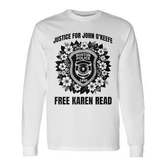 Free Karen Read Justice For John O'keefe 2025 Badge Long Sleeve T-Shirt - Thegiftio UK