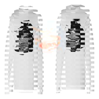 Black Fat Cat Eating Ramen Long Sleeve T-Shirt - Thegiftio