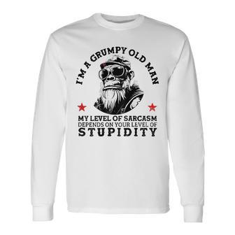 Grumpy Old Man My Level Of Sarcasm Monkey On Back Long Sleeve T-Shirt - Thegiftio UK