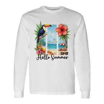 Holaerano Playa Tropical Tucán Flores Océano Isla Ambiente Camiseta de manga larga - Regaloses
