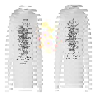 He Is Risen 花柄 十字架 春の花 イースター クリスチャ 長袖Tシャツ - Kawaiitshirt