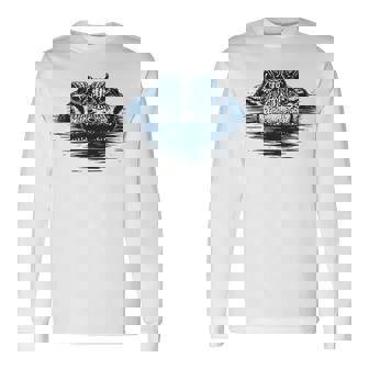 Just Chillin’ Gator Minimal Alligator Eyes Above Water Long Sleeve T-Shirt - Thegiftio