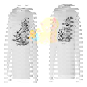 Kitten With Happy Little Birds 長袖Tシャツ - Kawaiitshirt
