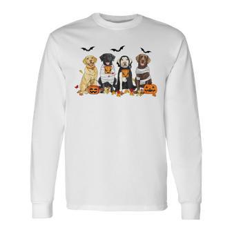 Labrador Retriever Dogs Ghost Witch Mummy Halloween Pumpkins Long Sleeve T-Shirt - Seseable